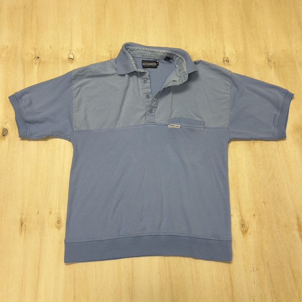 Vintage Members Only Polo Shirt Mens Medium Blue Banded Waist Short Sleeve Knit